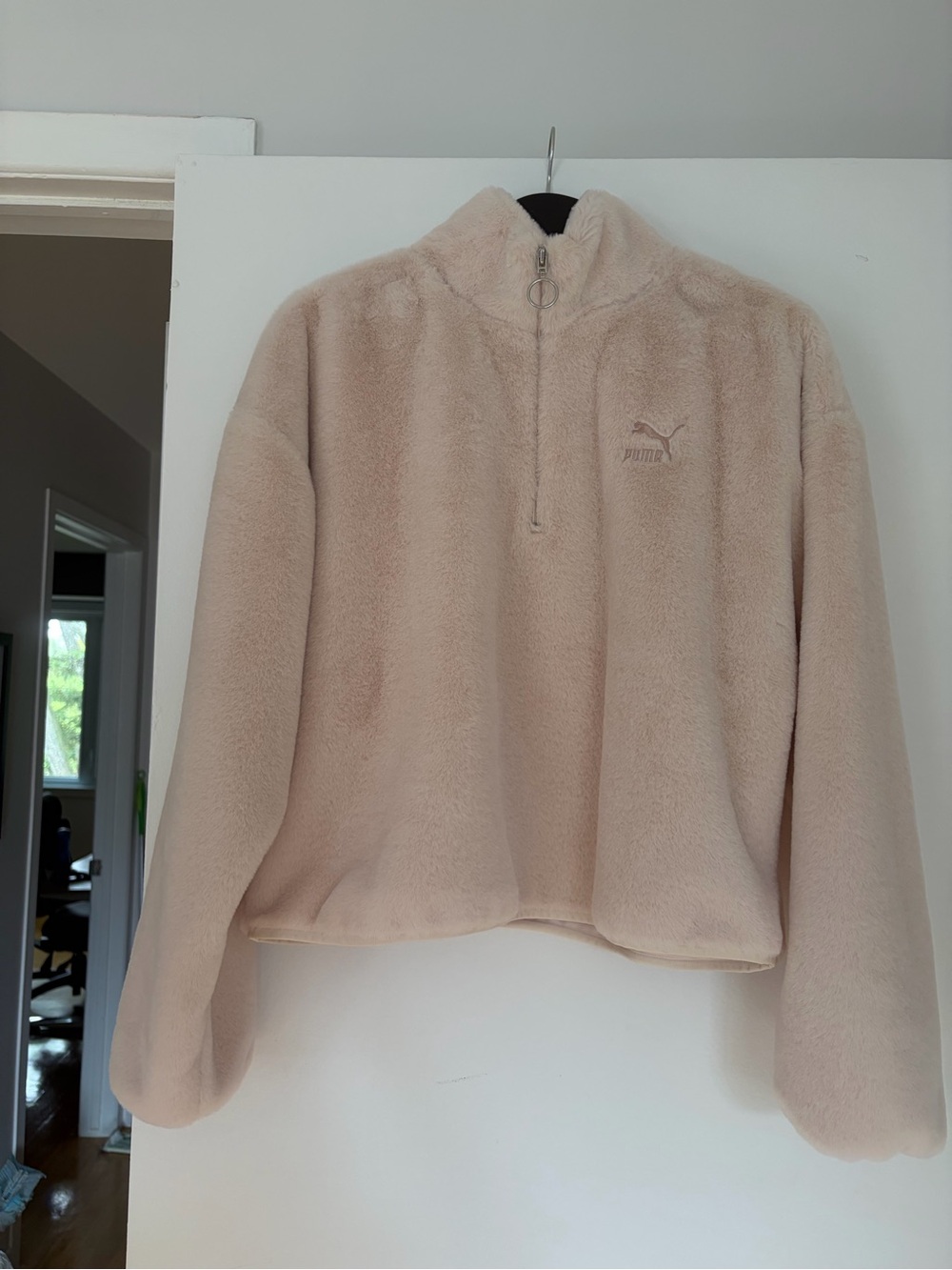 🧸 PUMA Plush Fleece Half-Zip Pullover – Blush Pink – Women’s Medium